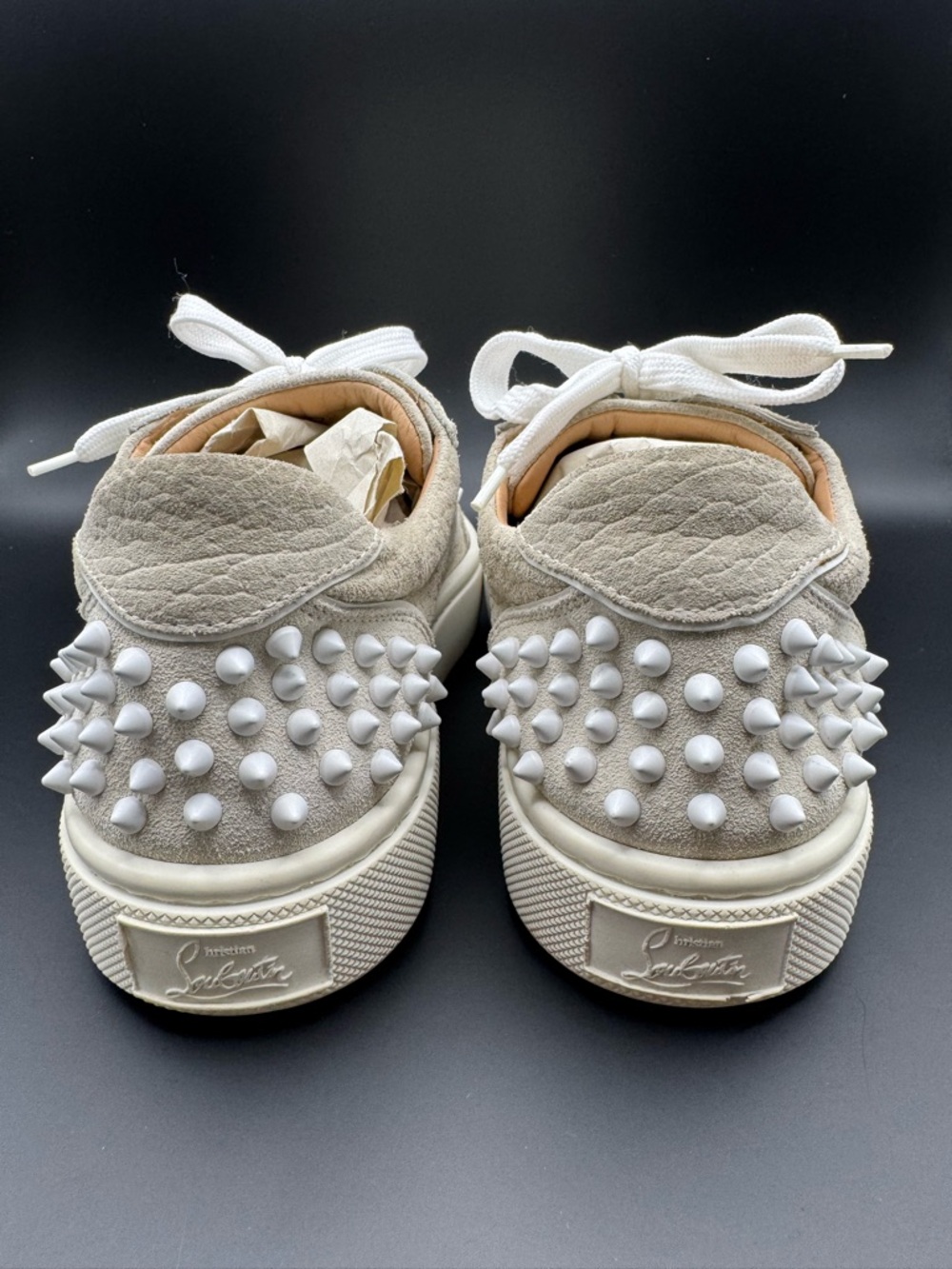 Christian Louboutin Vieira Spike Low Top Sneaker White Suede 37.5 - Picture 5 of 8